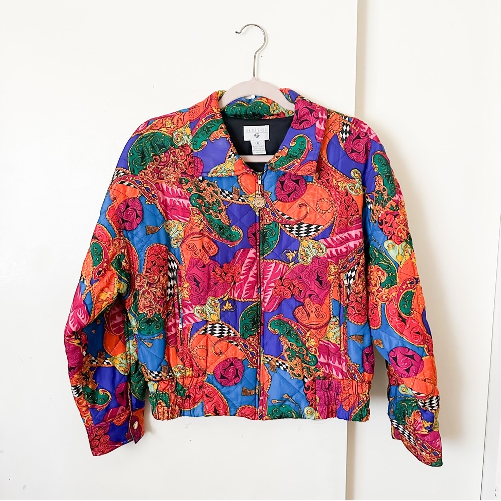 90s Vintage Georgiou 100% Silk Quilted Bomber Jacket Size Medium / Women's 8